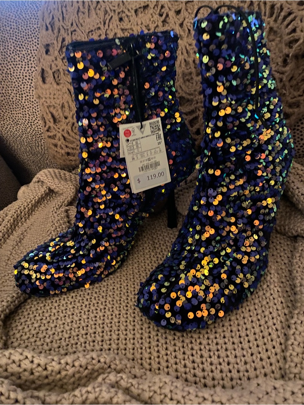 Zara blue sequin boots NEW NWT 39 8